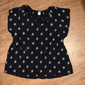 Old Navy Black Floral Tie-Neck Blouse